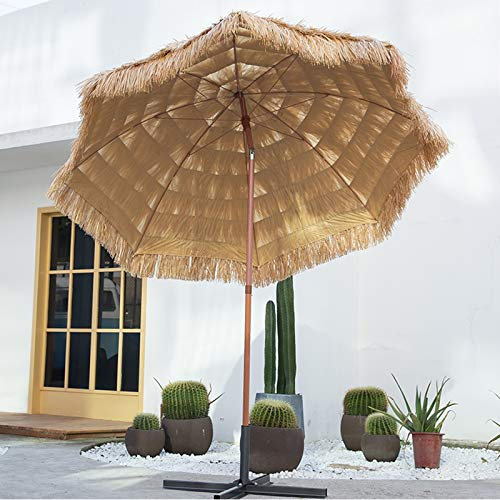 Φ2.4M Hula Thatched Tiki Parasol, Hawaiian Parasol Without Base, Tilt Simulation Straw Parasol, Outdoor Parasol, Detachable Garden Umbrella, Free Folding Fan
