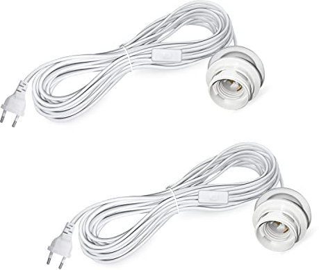 2 Piezas Portalámparas con Interruptor Cable de 450cm con Enchufe, Casquillo E27 con Enchufe Adaptador de Lámpara, Casquillos para Bombillas Exterior Porta Bombillas Cable Largo Blanco