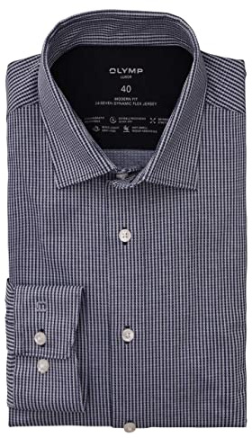 OLYMP Luxor 24/Seven modern fit Hemd Langarm Jersey Muster dunkelblau Größe 46