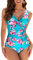WIN.MAX Maillots de Bain Une pièce pour Femmes col en V Ventre contrôle Maillot de Bain Push Up ruché Monokini Maillots de Bain, pour Cupule D à G(Fleur Rose & Vert,EU42)