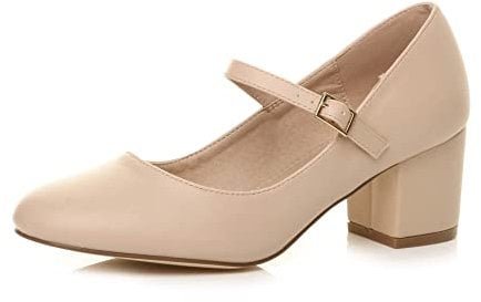 AJVANI Womens Ladies mid Block Heel Strap Work Evening Party Mary Jane Court Shoes Size 4 37