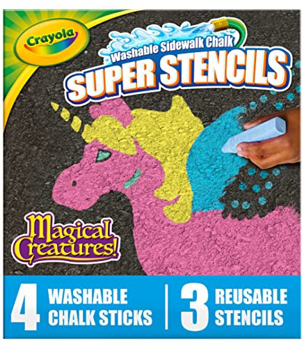 Crayola Großes Kreide-Schablonen-Set, 3 Stück, magische Kreaturen, Outdoor-Spielzeug für Kinder, Alter 4, 5, 6, 7, 8 Jahre
