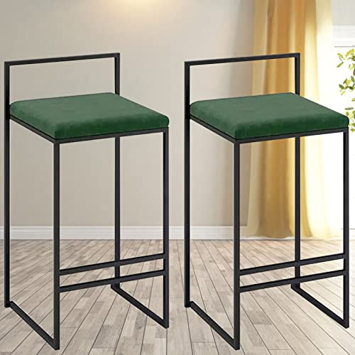 SISHUINIANHUA Barstühle 2er Set Lehne Barhocker mit Samt Metall Fußstütze Barstuhl Hocker Tresenhocker für Küche/Hausbar, Barsessel, 66cm