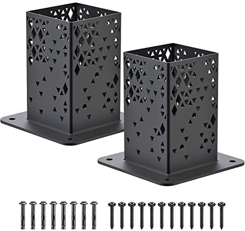 BeneLabel Fence Post Base, 2pcs Decking Post Bracket Bolt Down Fence Post Holder Pergola Support Bracket for Railing Pavilion Porch Mailbox Wooden Fence Post, Inner Size 90x90mm