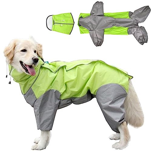 Impermeabile per Cani, Cappotto Impermeabile per Cani con Cappuccio, Poncho Impermeabile Giacca Antipioggia Leggera per Animali ad Asciugatura Rapida per Cane Taglia Media/Grande - Verde (28)
