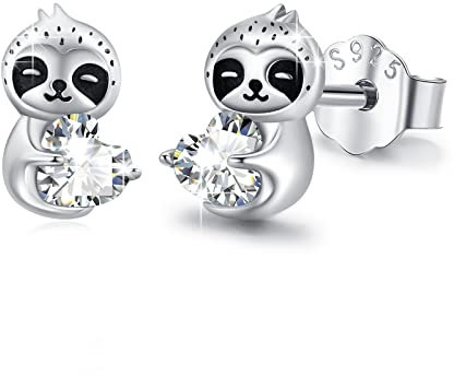 Faultier Ohrstecker Mädchen 925 Sterling Silber Faultier Ohrringe mit Weiß Herz Zirkonia Ohrringe Tier Ohrstecker Schmuck Faultier Geschenke für Mädchen Frauen Kinder Tochter Freundin Mutter
