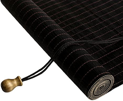 Bambusrollo Sonnenschutz Sichtschutz Rollo Seitenzugrollo Raffrollos, Natur Holzrollos,für Fenster und Türen,Schwarz,Anpassbar (75 x 140 cm)