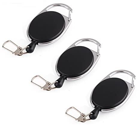 3er Pack Schlüsseljojo mit 60 cm Seil - Ausweisjojo - 6,5 x 3,5 cm Schlüsselanhänger ausziehbar - Karabinerhaken für Hose - JoJo Ausweishalter - Einziehbarer Clip Kartenhalter - Schlüsselkette