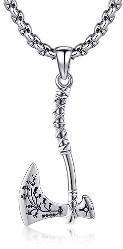 URONE Viking Axe Necklace for Men 925 Sterling Silver Norse Axe Pendant Necklace Norse Jewellery for Men Women