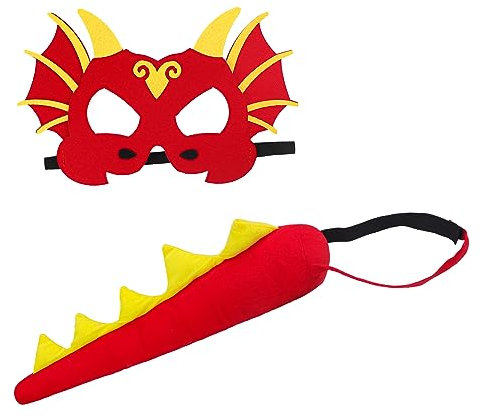 NICEYEA Dragon Costume for Kids Boys Girls Halloween Dinosaur Tail Mask Set Animal Theme Cosplay Festival Performance Dress Up Costume Props Gifts