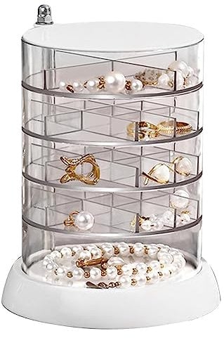 Voihamy Schmuckhalter Organizer - Rotierende Schmuck-Aufbewahrungsbox, mehrschichtig | Transparentes Schmucktablett mit Mehreren Fächern und Deckel, Aufbewahrungstablett für Schmuckzubehör
