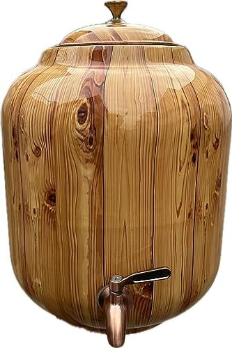 Goodgrief Niagara Wasserspender aus Kupfer, handgehämmert, 100 % reines Kupfer, 2,9 Gallonen Kapazität, Deckel und Edelstahl-Zapfen im Lieferumfang enthalten (helles Holz)