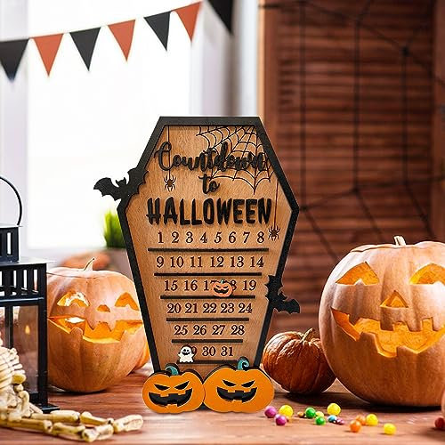 Halloween Adventskalender 2023, Halloween Countdown Kalender mit Abnehmbarem Geist, Halloween Advent Calendar Holz für Halloween Dekoration, Heimdekor, Halloween Countdown Kalender Deko