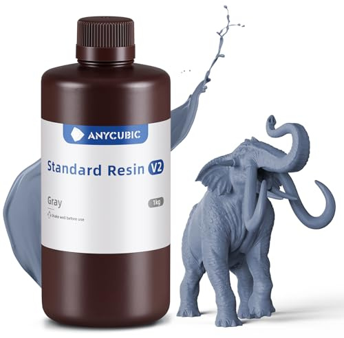 ANYCUBIC Standard Resin V2 3D Printer Resin, Grey, 1kg | High Strength and Toughness, High Precision and Low Odor 3D Resin, Highly Compatible with 8K/12K/14K Resin 3D Printer