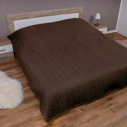 Tagesdecke (Braun) 220x240 cm mit wattierter Zwischenlage, Bettüberwurf - Überwurfdecke, Sommerdecke gesteppt - Steppdecke, Wendedecke