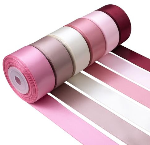 Mlurcu Ruban de satin rose poudré rose poudré de 2,5 cm de large, couleur unie assortie, ruban de satin double face pour mariage, bouquet de fleurs, emballage cadeau, nœuds pour cheveux, travaux
