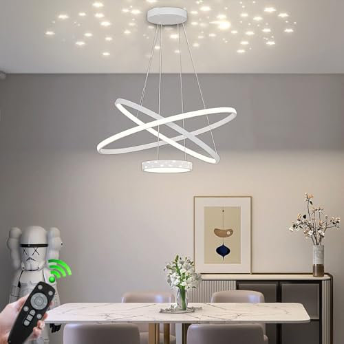 RuiRfh Pendelleuchte moderner LED Esstisch 3000-6500K dimmbar Hängelampe Stern Mond Projektionsbeleuchtung mit Fernbedienung Halbeinbau Deckenleuchte für Küche Hotel Restaurant Wohnzimmer Kronleuchter