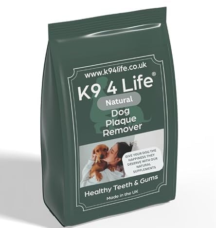 K9 4 Life Plaque Off and Tartar Remover for Dogs 180g Dental Care for Healthy Teeth and Gums, Up to 6 Months Supply and Better than Water Additive - 100% Natural with No Chemicals - Made in the UK