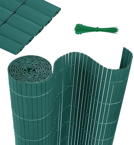 HENGMEI PVC Sichtschutzmatte Sichtschutzzaun Balkonverkleidung Sichtschutz Wasserdicht Sichtschutzzaun mit Kabelbindern Verstärkte Lamellen Privatsphäre PVC Zaun Blickdicht, 90x500cm, Grün