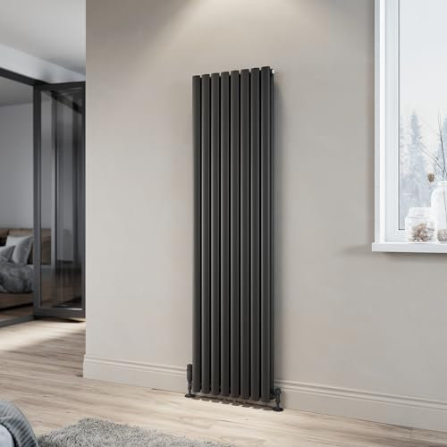 ELEGANT 1800x480mm Modern Vertical Radiator Anthracite Oval Double Panel Designer Radiator Heater