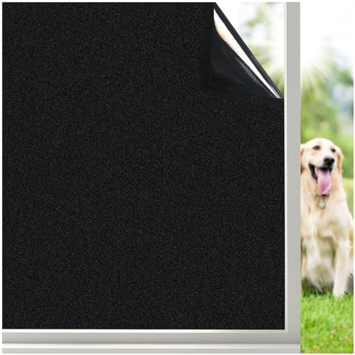 Coavas 100% Blackout Window Film UV Heat Blocking Window Privacy Film Room Darkening Frosted Glass Windows Cover Static Cling Removable Window Tint for Home Day Sleep Bedroom (No Glue,17.5 x 393.7)