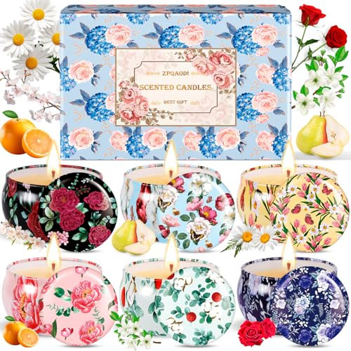 ZPQAODI Lot De 6 Bougies Parfumées Pour Femme,Coffret Cadeau de Bougies parfumées pour Femme, Aromathérapie Pour La Maison, Bougies Parfumées En Pot En Cire De Soja, Cadeau Femme,Anniversaire Cadeau