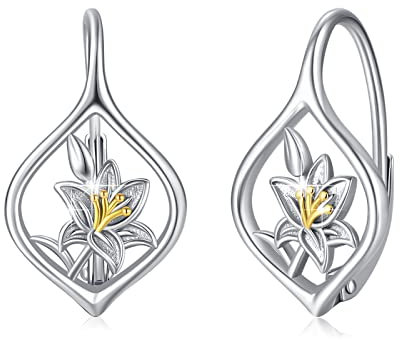CRWENG Boucles d'oreilles dormeuses en argent sterling avec fleur de naissance pour femme, coquelicots, lys, houx - Boucles d'oreilles pendantes pour femme - Cadeau d'anniversaire, Argent sterling,