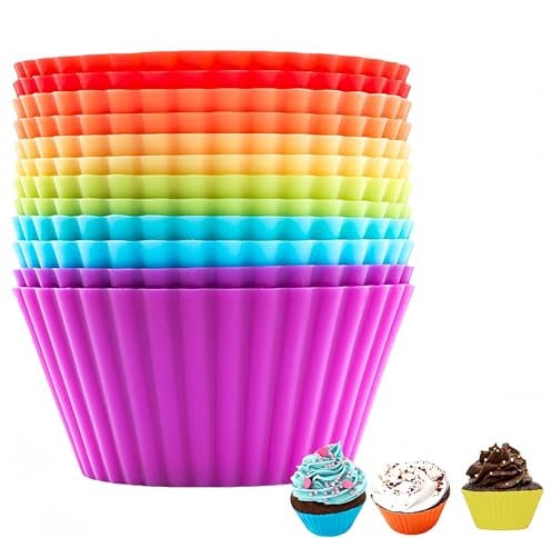 JUNEYE 7*3.5*4.5cm Mini Silicone Cupcake Cases, Small Reusable Muffin Cheesecake Moulds, Non-Stick Baking Cups for Tiny Cupcake Tin Yorkshire Pudding Tray Bun Pan, Air Fryer Liners Bakeware, 12 Pack