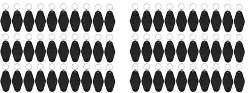 Xptieeck 60Er-Pack Motel-SchlüSselanhäNger-Rohlinge, Vintage-Motel-SchlüSselanhäNger, Sublimations-Rohling für Vinyl-DIY-Bastelarbeiten, SchlüSselanhäNger, Schwarz