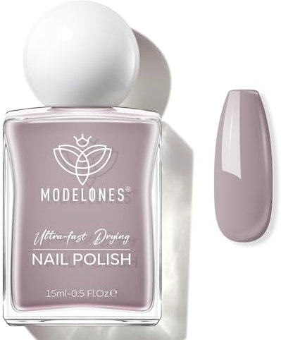 Modelones Quick Dry Nail Polish, Gray Shine Fast Drying Nail Varnish, 15 ml Air Dry Nail Art DIY Home Salon Long Last Manicure Gift for Women 0.5 Fl Oz
