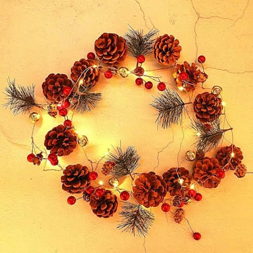 Kevizewo Christmas Garland,20 LED 6.56FT Christmas garland with lights,battery operated garland with lights,battery Christmas String lights,Christmas decorations for fireplaces stair rails and mantel