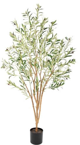Bellacat Künstlicher Olivenbaum mit mehreren Echtholzstämmen, 182,9 cm, künstlicher Olivenbaum für den Innen- und Außenbereich, Heimbüro-Dekoration, 1,8 m