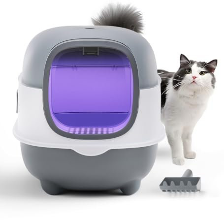 Fellie Cat Litter Tray with UV Sterilization, Large Hooded Litter, Privacy Cat Box, Anti-Splashing for Cats
