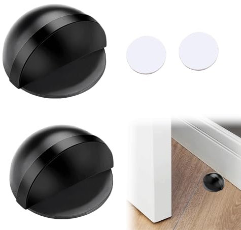 2PCS Oval Stainless Steel Door Stop - Black Oval Self Adhesive Door Stop Suitable for Home, School & Office - No Drilling Required