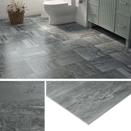 Livelynine Pavimento PVC Adesivo Effetto Legno Grigio Scuro Pavimento Adesivo per Interni Effetto Legno Grigio Cemento Lavabile Piastrelle Adesive Pavimento Bagno Cucina Soggiorno 30x30, 4 Piastrelle