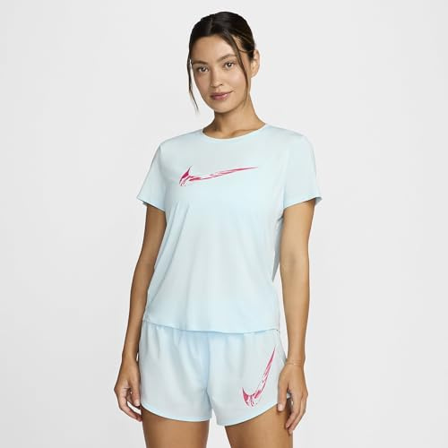 Nike Damen One Swoosh Hybrid Dri-Fit SS T-Shirt, Glacier Blue/Aster Pink, XS
