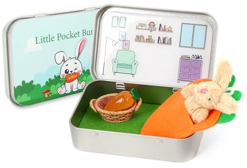 JULEASEL Little Pocket Bunny, Easter Basket Stuffer, Easter Gifts for Kids, DIY Pet Bunny Adoption, Easter Baskets,Cute Rabbit in Tin Box, Travel Buddy