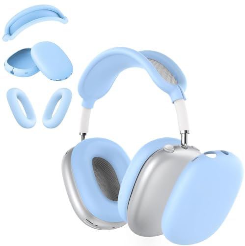 3 in 1 Silicone Case for AirPods Max Headphones, Anti-Scratch Ear Pad Cover/Ear Cups/Headband Cases for AirPods Max (Sky Blue)