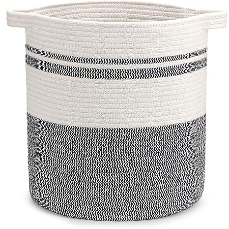 Goodheim Faltbarer Wäschekorb, Wäschesammler - Wäschekörbe, Körbe geflochten, groß & XL, weiß, braun, Baumwollkorb -Aufbewahrungskorb groß (Grau, 55L)