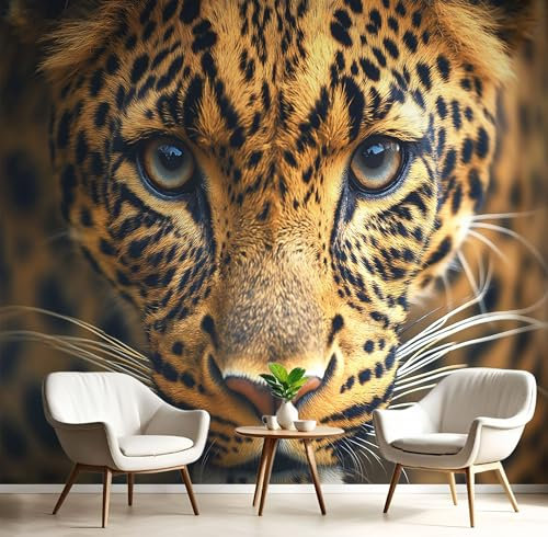 Fototapete 3D Effekt Tapete Dschungeltiere Tapeten, Gepard Seidetapete Wandbilder Schlafzimmer Wanddeko Wohnzimmer 150×105 CM (W×H) Wallpaper Wand Deko
