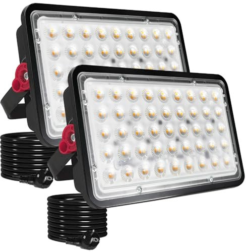 Indmird Projecteur LED Exterieur 100W, 2 PCS 10000LM Projecteurs Extérieur Led IP66 Etanche Spot led extérieur 3000K Blanc Chaud Lampe LED exterieur Pour Jardin Terrasse Cour Garage Stades