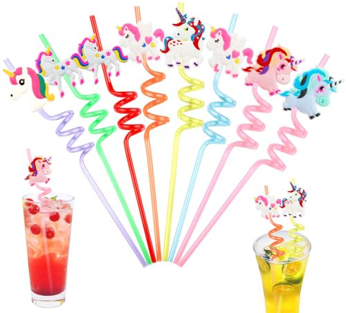 8 Pcs Pailles Réutilisables Licorne Spirale pour Enfants - Décorations de Fête et Anniversaire