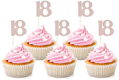 Sotpot 30PCS 18th Birthday Cupcake Toppers Rose Gold Glitter 18th Cupcake Picks for Happy 18th Birthday Party Decorations