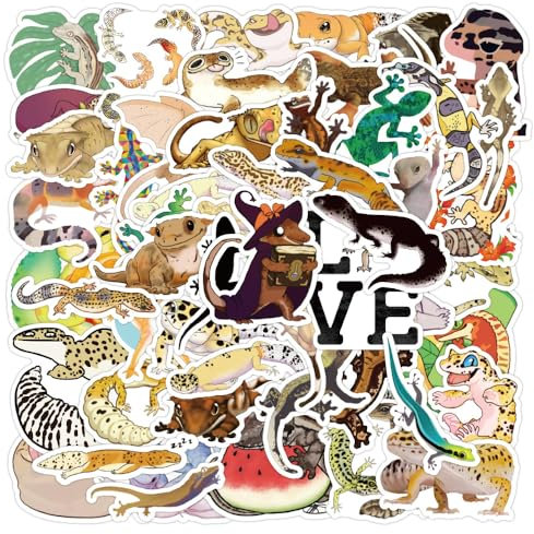 50 Stück Gecko Aufkleber,Eidechse Wasserdicht Stickers für Jugendliche Kinder Erwachsene Sticker für Laptop Skateboard Wasserflaschen Auto Fahrrad Scrapbook Koffer Gepäck Telefon Gitarre Helme