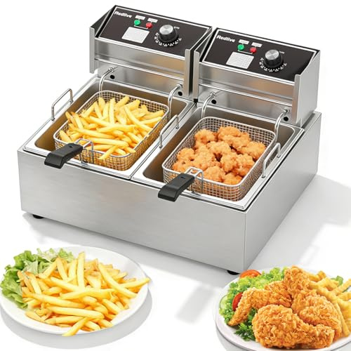 Commercial Deep Fryer 21QT/20L with Double Baskets & Temperature Control