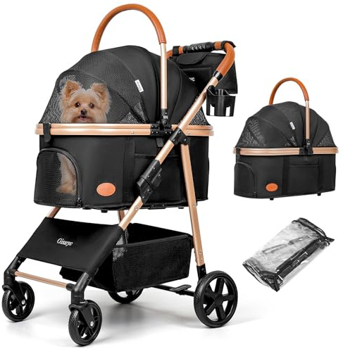 Dog Cat Stroller for Small/Medium Pets, 50 lbs, 3-in-1 Pet Stroller, Black