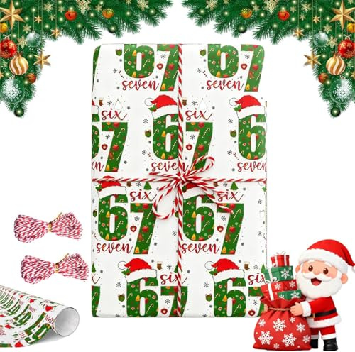 BIJIELAODIAO Geschenkpapier für Weihnachten, 67 Meme, 67 Meme, lustiges Geschenkpapier, Weihnachtsmann 67 Meme, Geschenkpapier, lustiger Urlaub für Freunde und Kollegen (Set B)