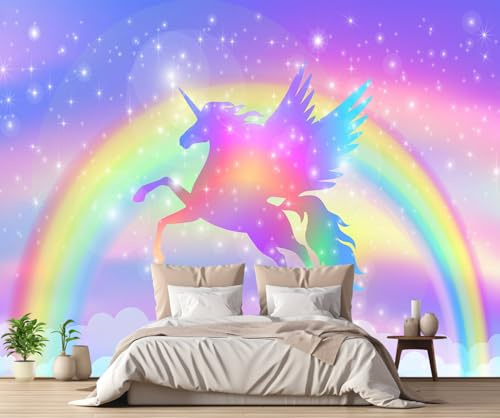 ZXCHEE Wallpaper 3D Mural Rainbow Unicorn Murals Wallpaper for Bedroom and Living Room Wall Decoration -ZX29277-430x300cm