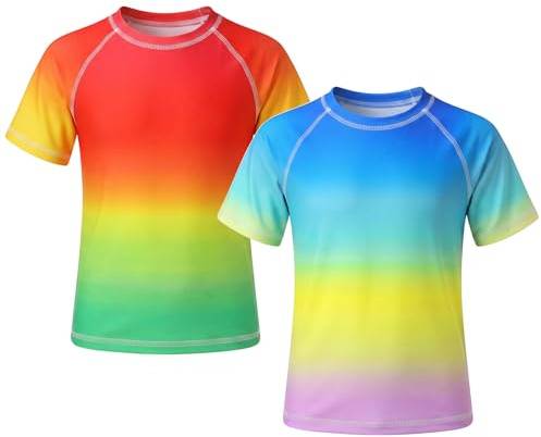 Baogaier Camiseta Natación Niños, 2 Piezas Verano Sport Shirt 8-9 Años Rojo