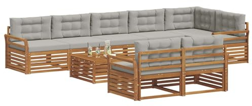 vidaXL Outdoor-Sofagarnitur mit Kissen 9 pcs Natürlich und Hellgrau, Garten, modernes Sofa für draußen, schicke Lounge-Möbel, haltbar und bequem für Deine Terrasse